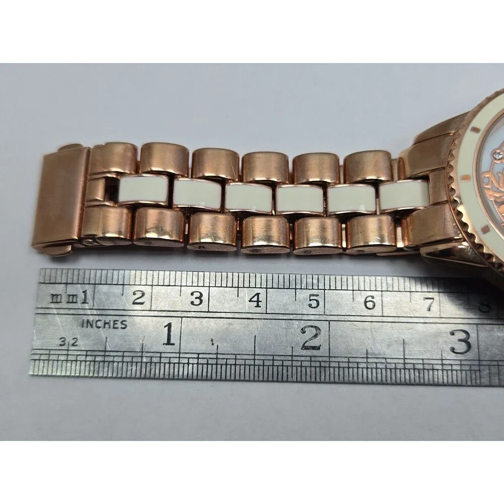 Womens Disney Mickey Mouse Quartz Rose Gold White Crystal Watch New Battery